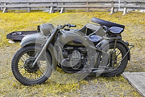 OLD MILITARY MOTOR BIKE. Two-wheeled vehicle of the second world war