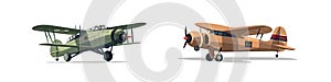 Old military plane flat cartoon isolated on white background. Vector illustration