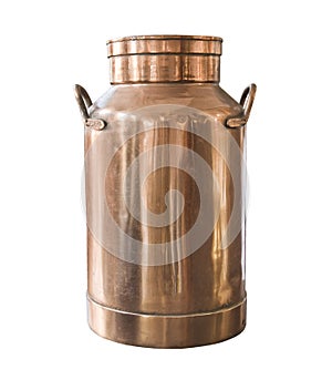 Old milk can copper isolated on white background. Rustic style.