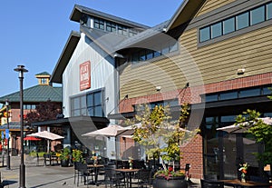 Old Mill District in Summer at the Deschutes River in the City of Bend, Oregon