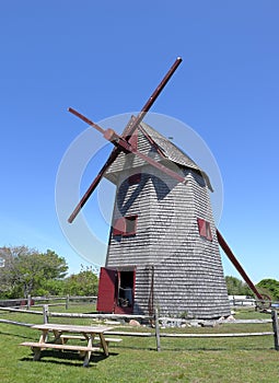 Old Mill, the oldest functioning wooden windmill in the United States used to grind corn.