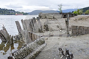 Old Mill site at the head of the Burrard Inlet showing wood covered with barnacles photo
