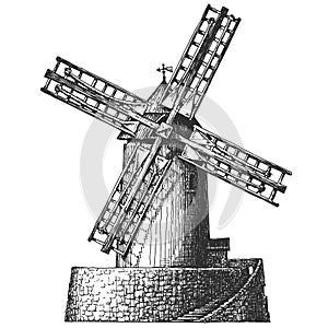 Old mill on a white background. sketch