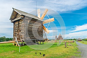 old mill. windmill. Wooden mill. and Russian mill. Russian architecture.