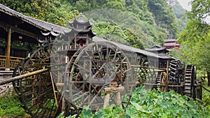 Old mill wooden water wheels in China