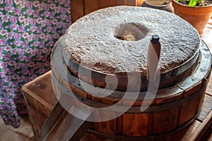 Old Millstones for the mill, close-up photo.