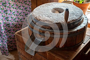 Old Millstones for the mill, close-up photo.