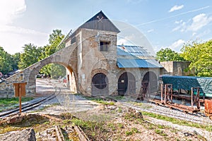 Old Mine Building with tracks and train