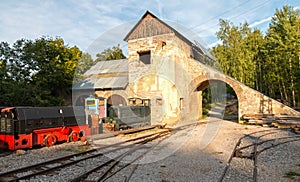 Old Mine Building with tracks and train