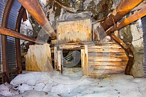 An old mine shaft filled with ice and snow at salmon glacier