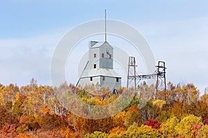 Old Mine Shaft House in Fall Foliage