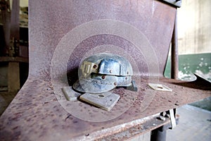 Old miner`s helmet