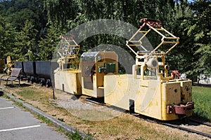 Old mining tools and equipment in Bad-Schlema, Saxony, Germany. The former mining town in the Ore Mountains was the main site for