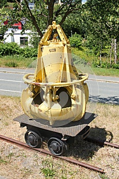 Old mining tools and equipment in Bad-Schlema, Saxony, Germany. The former mining town in the Ore Mountains was the main site for