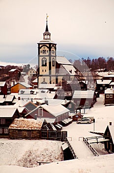 Old mining town of Roros early winter