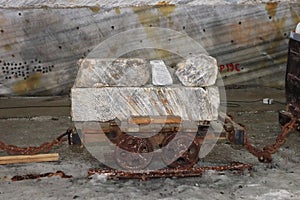Old mining wagons inside the public Salt Mine at Slanic Prahova, Romania