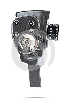 Old 8mm movie camera isolated on white background. File contains a path to isolation.