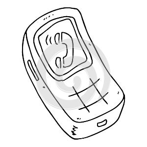 Old mobile phone hand drawn. Vector of a cartoon mobile phone. Icon button mobile phone