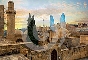 Old and modern architecture in Baku city, Azerbaijan photo