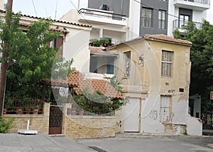 Old and modern architecture on the streets of Heraklion, Crete Greece.
