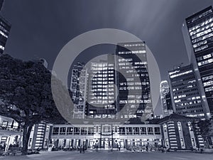 Old and modern high rise buildings in Hong Kong city