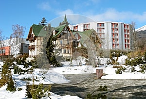 Old and modern hotels in High Tatras.