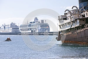 Old and modern ships in Arrecife,Spain