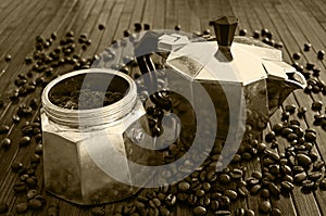 Old moka with coffee photo