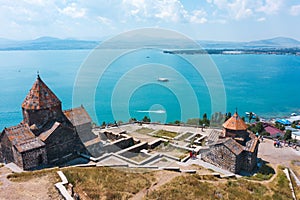 Old monastery on shore of lake Sevan