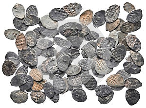 Old money of Russia of the 17th century. Silver coins isolated