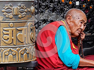 Old Monk at the Bodnath Stupa, Kathmandu, Nepal