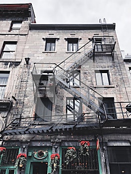 Old Montreal apartments fire escape ladder