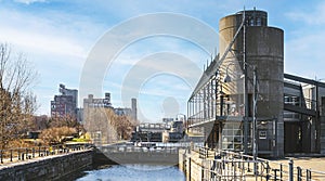 Old  Montreal Port view of the Lachine canal Locks