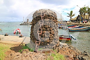 Old Mooring Bollard of Hanga Roa Otai Bay, the most crowded bay on Easter island, Chile