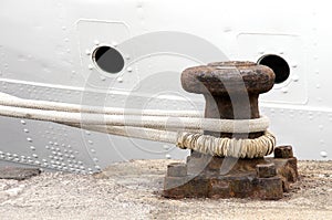 Old mooring bollard in port of Tenerife. Spain