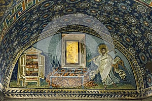 Old mosaics in Galla Placida`s mausoleum photo