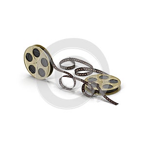 Old motion picture film reel on white 3D Illustration