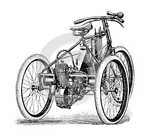 Old motor bike - tricycle old Antique illustration from Brockhaus Konversations-Lexikon 1908