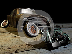 Old motor and car
