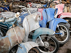 Old motorbike, moped and scooter, vintage background