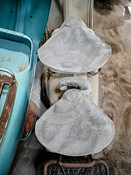 Old motorbike, moped and scooter, vintage background