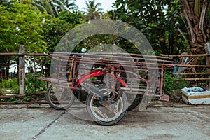 Old Motorbike Trailer for goods transportation in Asia