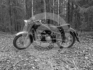 Old motorcycle, black and white