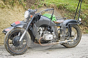 Old motorcycle with side car