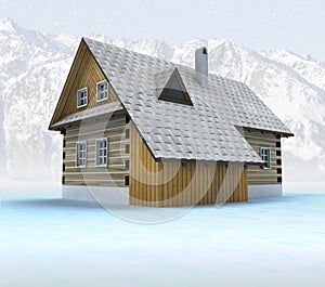 Old mountain cabin with blue sky