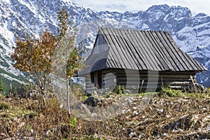 Old mountain hut in Gasienicowa Valley in autumn