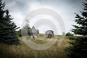 Old mountain shacks.