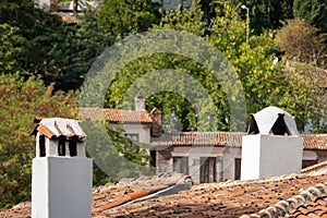 Old mug chimney designed to prevent smoke raids in the village in Sirince izmir turkey