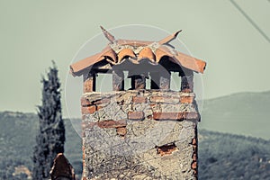 Old mug chimney designed to prevent smoke raids in the village in Sirince izmir turkey