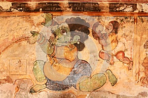 Old mural of bhootha ganas on a wall in the ancient Brihadisvara Temple in Thanjavur, india. photo